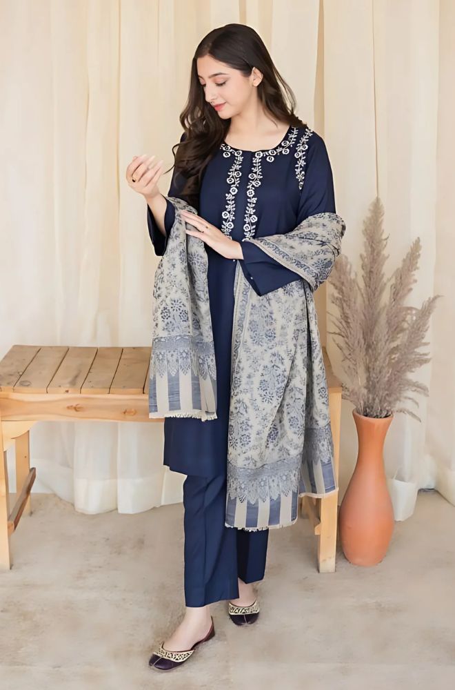 Aisling - 3PC Unstitched Dhanak Embroidered Shirt with Printed Dupatta and Trouser - RF1160