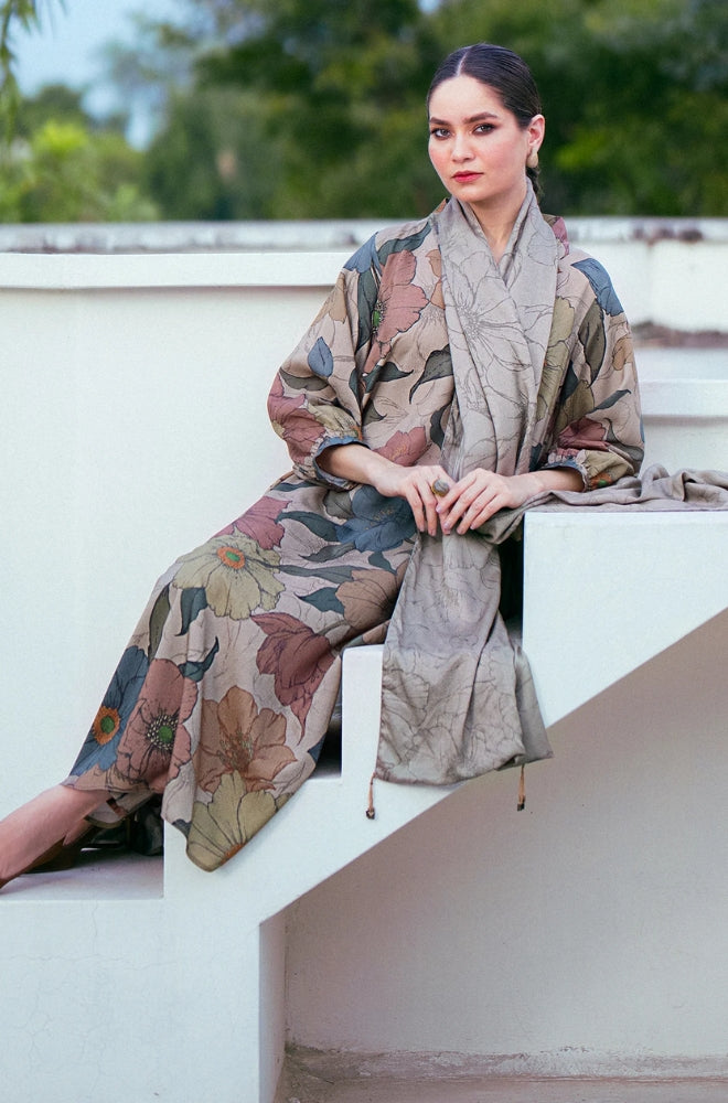 Baroque - 3PC Unstitched Printed Khaddar Shirt with Printed Khaddar Dupatta and Trouser - RF1271