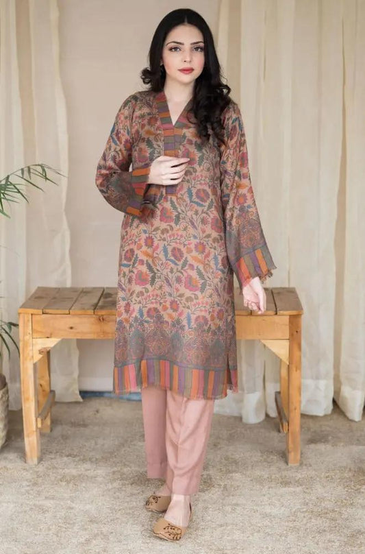 Aisling - 2PC Unstitched Dhanak Printed Shirt with Plain Dhanak Trousers - RF1141 royalpret