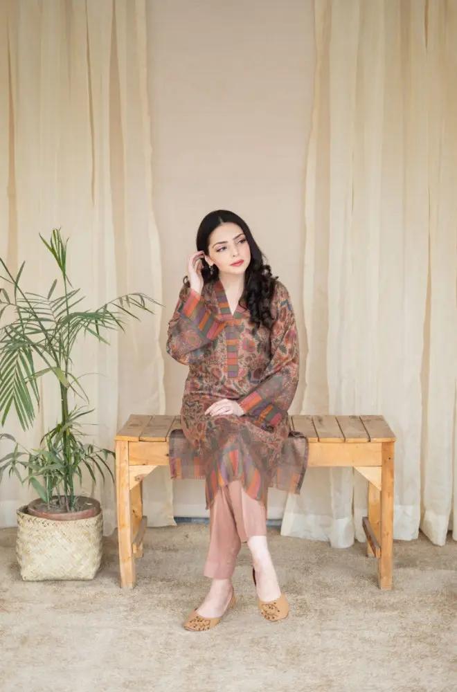 Aisling - 2PC Unstitched Dhanak Printed Shirt with Plain Dhanak Trousers - RF1141 royalpret