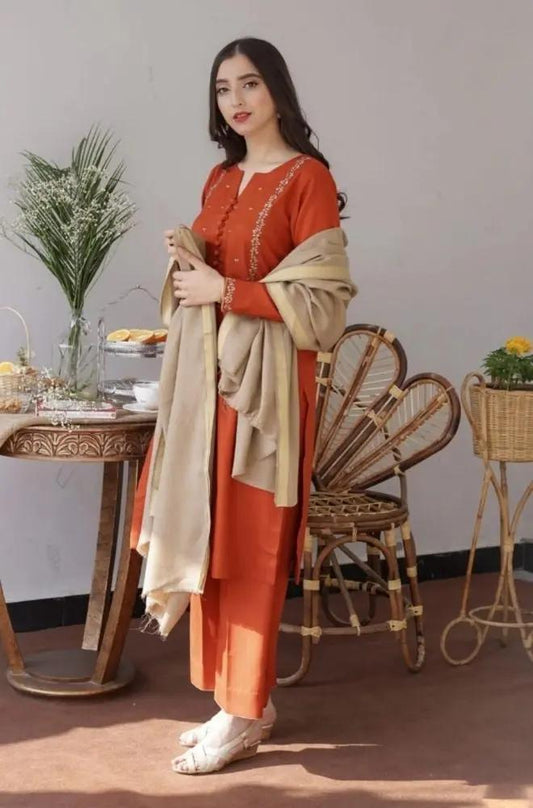 Aisling - 3PC Unstitched Dhanak Embroidered Shirt with Dhanak Dupatta and Trouser - RF1147 royalpret
