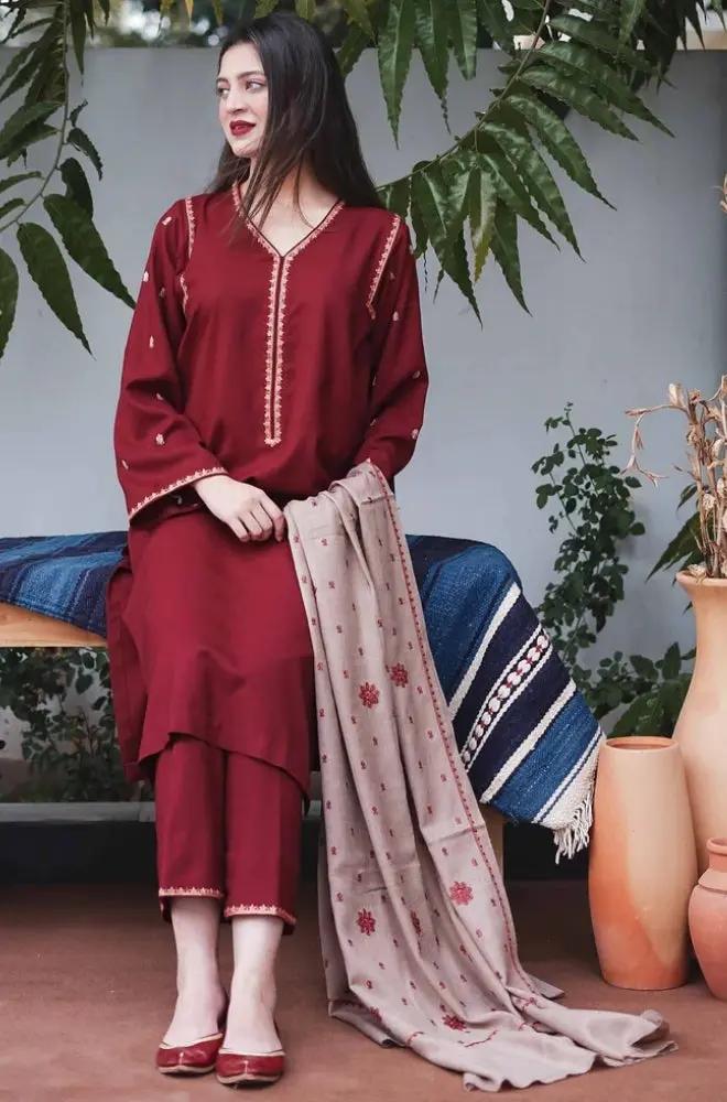 Aisling - 3PC Unstitched Dhanak Embroidered Shirt with Dhanak Embroidered Dupatta and Trouser - RF1155 royalpret
