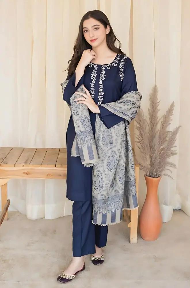 Aisling - 3PC Unstitched Dhanak Embroidered Shirt with Printed Dupatta and Trouser - RF1160 royalpret