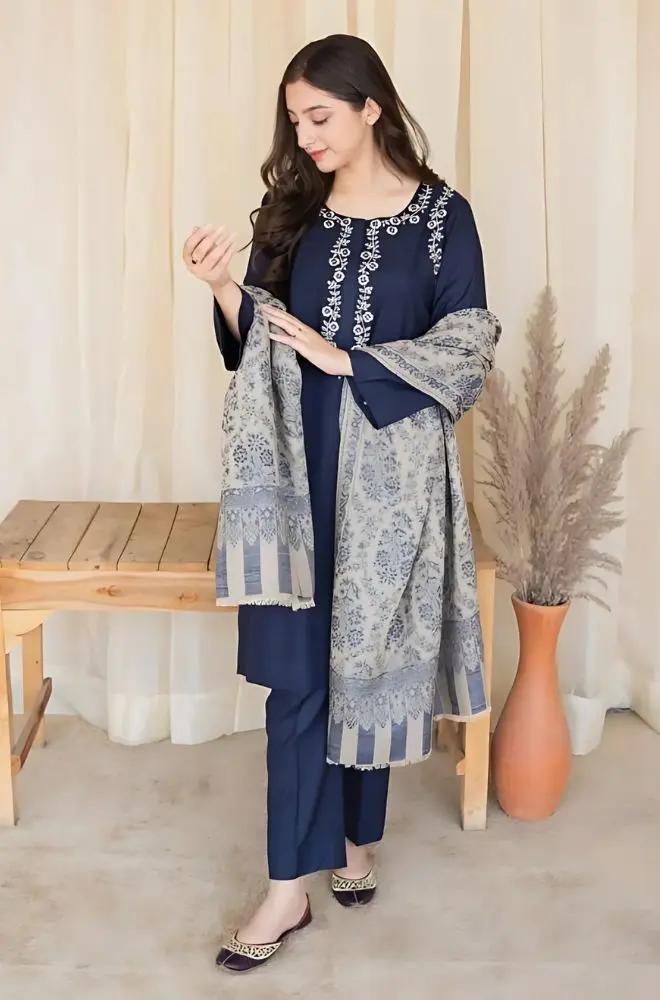 Aisling - 3PC Unstitched Dhanak Embroidered Shirt with Printed Dupatta and Trouser - RF1160 royalpret