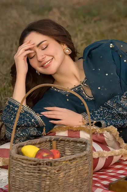 Allys - 3PC Lawn Sequence Embroidered Shirt with Sequence Embroidered Organza Dupatta (Unstitched) - RF1340 royalpret