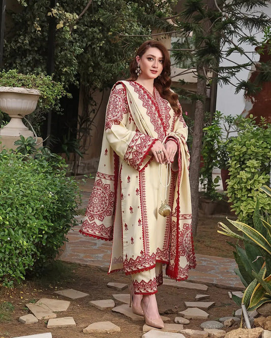 Aneelas - 3PC Dhanak Embroidered Shirt with Dhanak Embroidered Dupatta and Trouser (Unstitched) - RF1406 royalpret