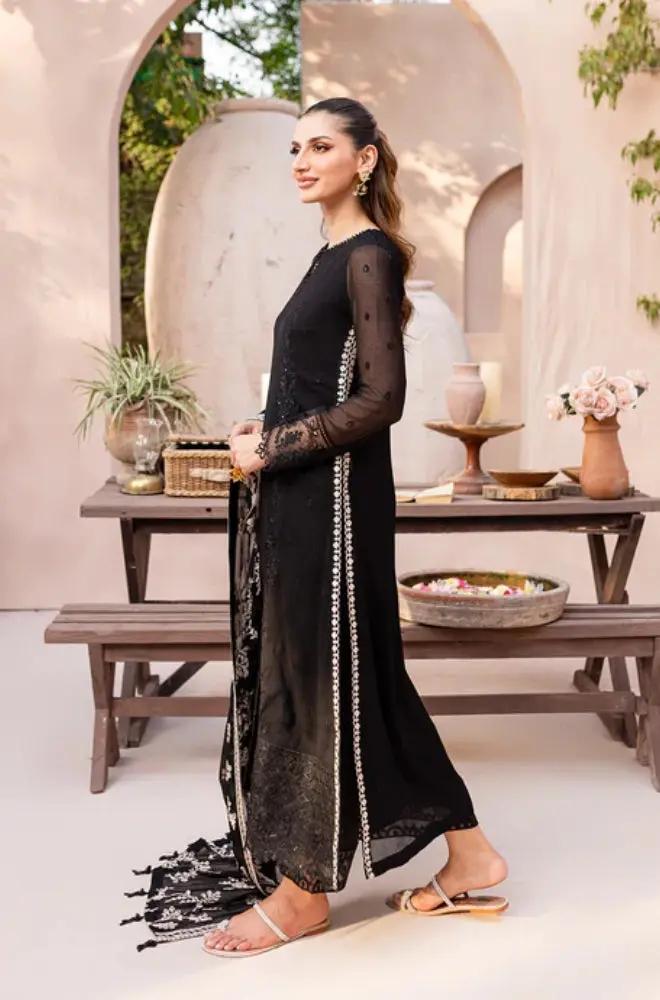 Azure - 3PC Unstitched Shamooz Silk Sequence Embroidered Shirt with Chiffon Embroidered Dupatta and Embroidered Trousers - RF1159 royalpret