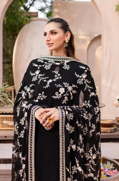 Azure - 3PC Unstitched Shamooz Silk Sequence Embroidered Shirt with Chiffon Embroidered Dupatta and Embroidered Trousers - RF1159 royalpret