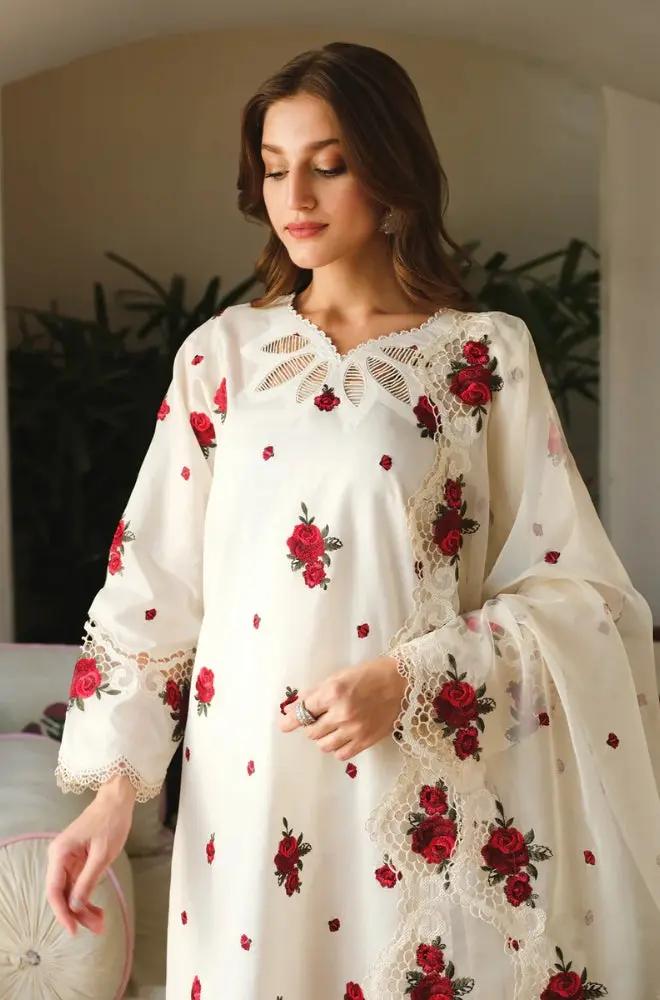 Baroque - 3PC Lawn Embroidered Shirt with Embroidered Chiffon Dupatta (Unstitched) - RF1313 royalpret