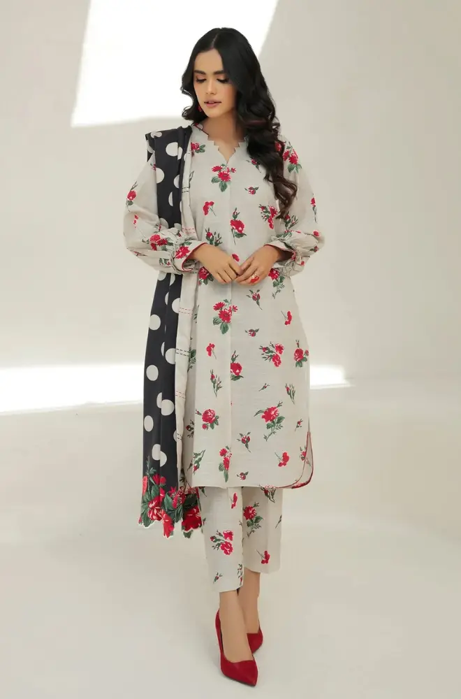 Baroque - 3PC Unstitched Digital Printed Karandi Shirt with Printed Karandi Dupatta and Trouser - RF1135 royalpret