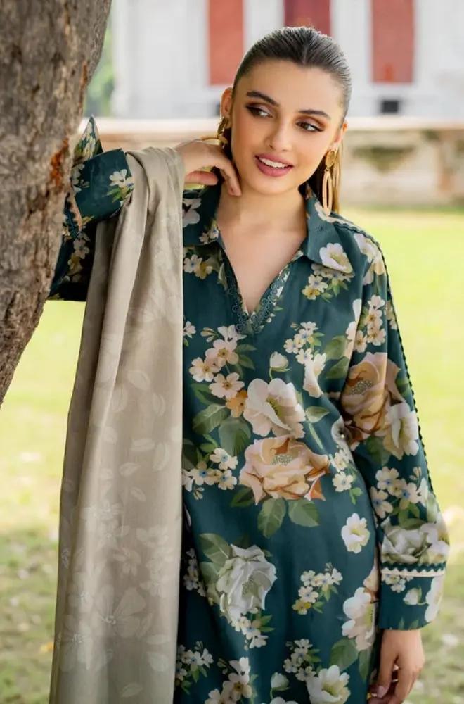 Baroque - 3PC Unstitched Printed Karandi Shirt with Printed Karandi Dupatta and Same Printed Trouser - RF1240 Royal Pret