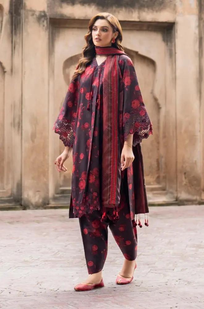 Baroque - 3PC Unstitched Printed Karandi Shirt with Printed Karandi Dupatta and Same Printed Trouser - RF1243 Royal Pret
