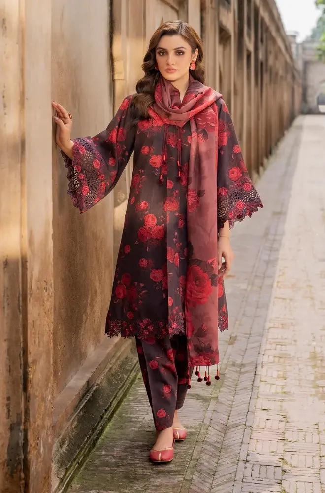 Baroque - 3PC Unstitched Printed Karandi Shirt with Printed Karandi Dupatta and Same Printed Trouser - RF1243 Royal Pret