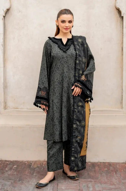 Baroque - 3PC Unstitched Printed Karandi Shirt with Printed Karandi Dupatta and Same Printed Trouser - RF1244 Royal Pret