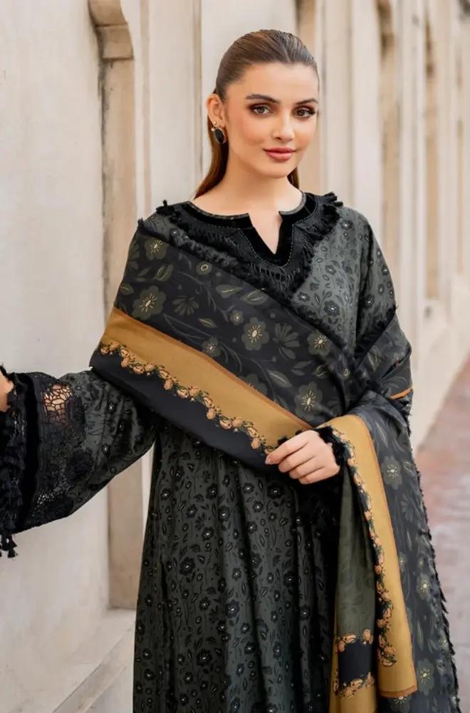 Baroque - 3PC Unstitched Printed Karandi Shirt with Printed Karandi Dupatta and Same Printed Trouser - RF1244 Royal Pret