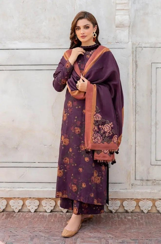 Baroque - 3PC Unstitched Printed Karandi Shirt with Printed Karandi Dupatta and Same Printed Trouser - RF1245 Royal Pret