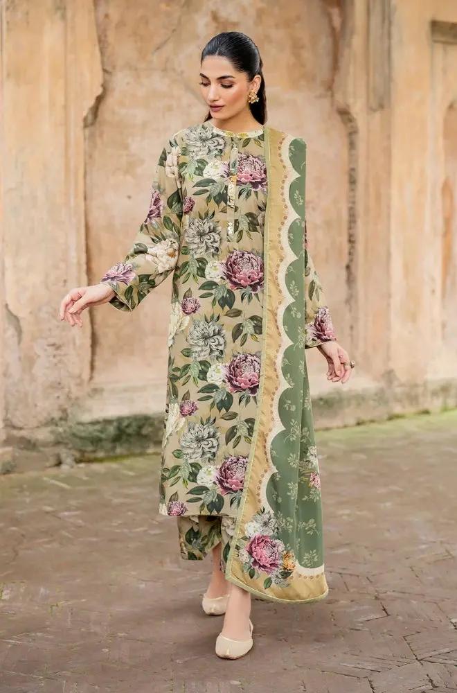 Baroque - 3PC Unstitched Printed Karandi Shirt with Printed Karandi Dupatta and Same Printed Trouser - RF1247 Royal Pret