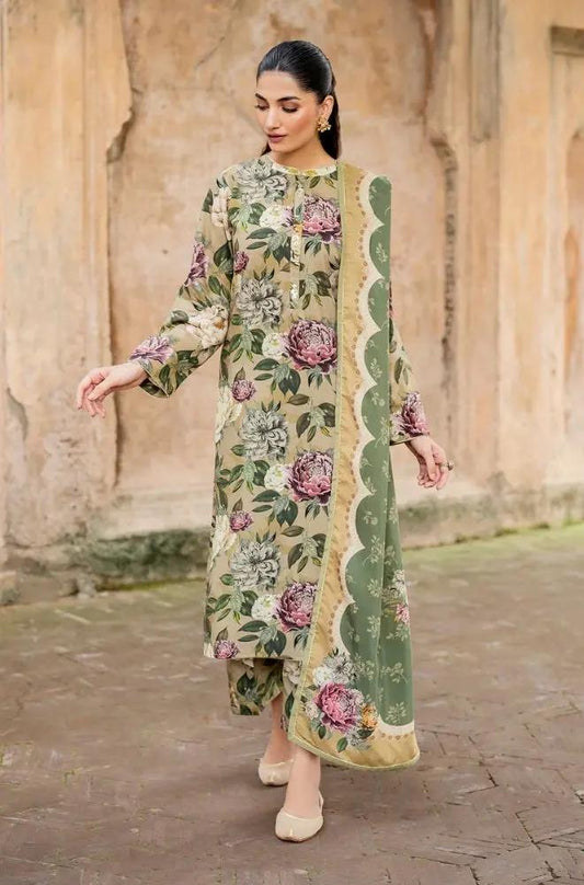 Baroque - 3PC Unstitched Printed Karandi Shirt with Printed Karandi Dupatta and Same Printed Trouser - RF1247 Royal Pret