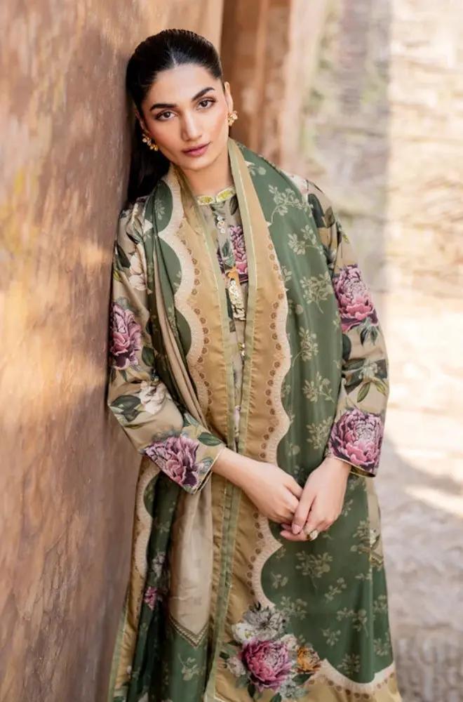 Baroque - 3PC Unstitched Printed Karandi Shirt with Printed Karandi Dupatta and Same Printed Trouser - RF1247 Royal Pret
