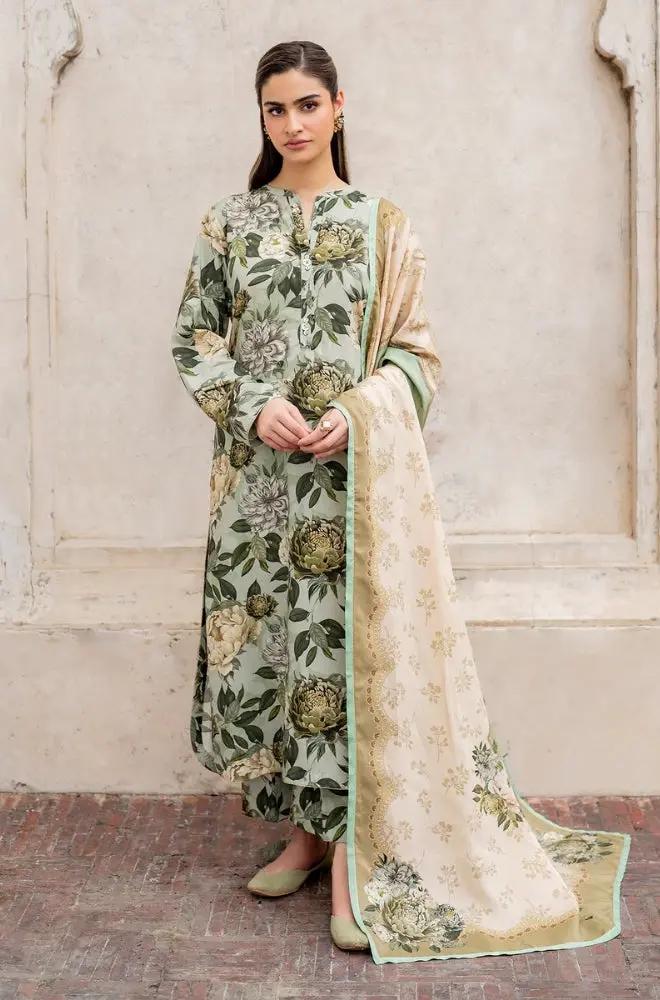 Baroque - 3PC Unstitched Printed Karandi Shirt with Printed Karandi Dupatta and Same Printed Trouser - RF1248 Royal Pret