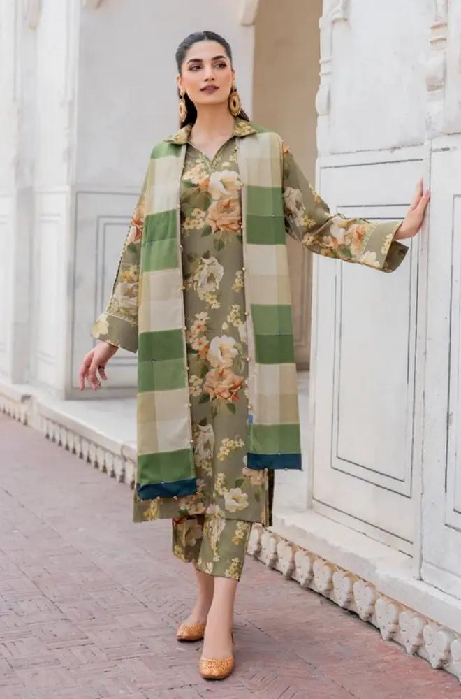 Baroque - 3PC Unstitched Printed Karandi Shirt with Printed Karandi Dupatta and Trouser - RF1239 Royal Pret
