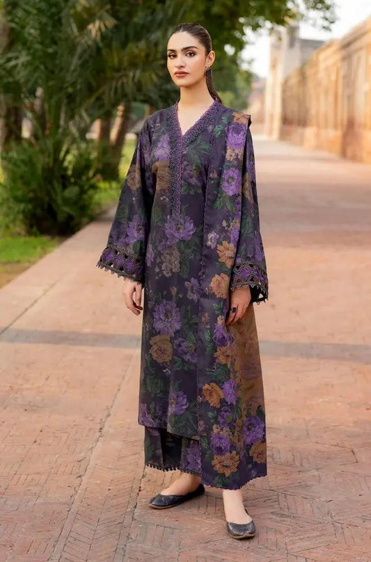 Baroque - 3PC Unstitched Printed Karandi Shirt with Printed Karandi Dupatta and Trouser - RF1246 Royal Pret