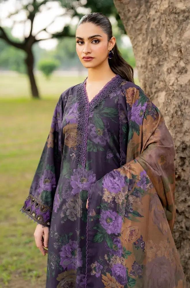 Baroque - 3PC Unstitched Printed Karandi Shirt with Printed Karandi Dupatta and Trouser - RF1246 Royal Pret