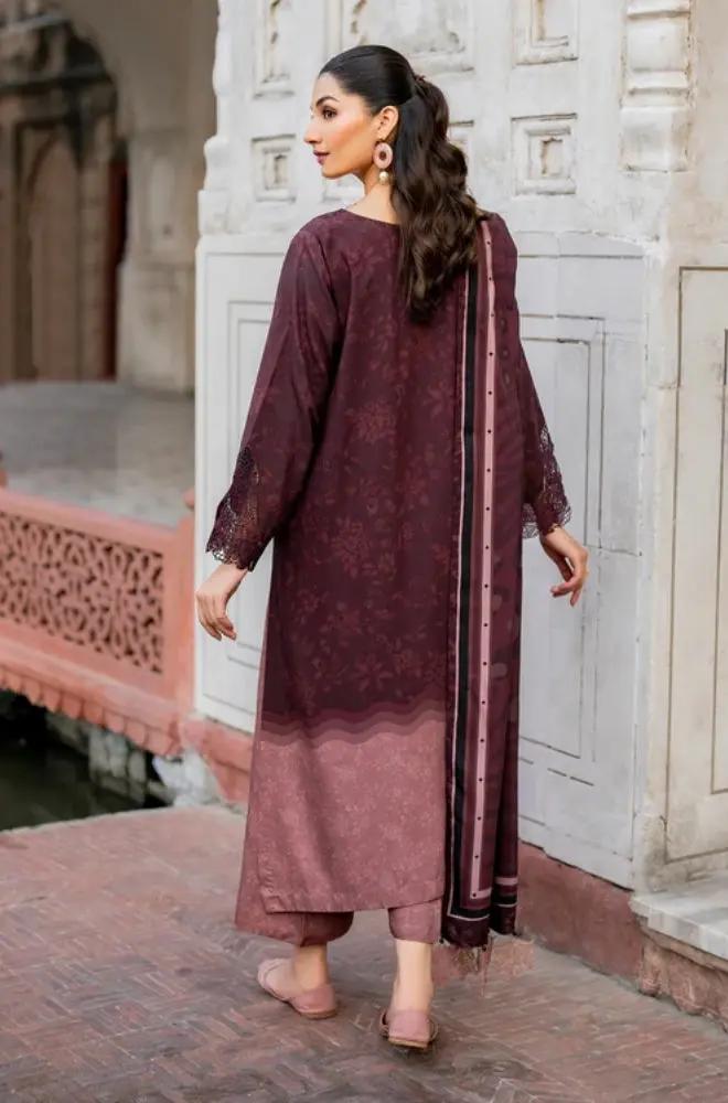 Baroque - 3PC Unstitched Printed Khaddar Shirt with Printed Khaddar Dupatta and Same Printed Trouser - RF1235 Royal Pret