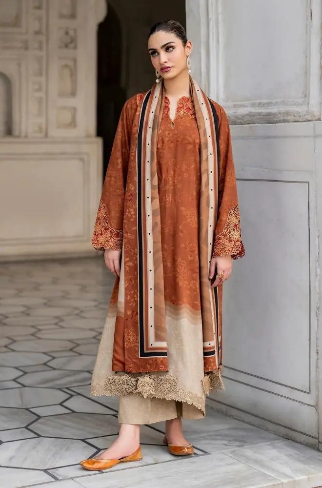 Baroque - 3PC Unstitched Printed Khaddar Shirt with Printed Khaddar Dupatta and Same Printed Trouser - RF1236 Royal Pret