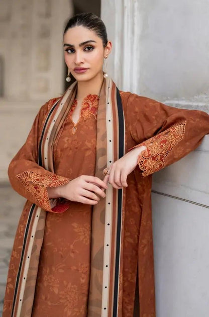 Baroque - 3PC Unstitched Printed Khaddar Shirt with Printed Khaddar Dupatta and Same Printed Trouser - RF1236 Royal Pret