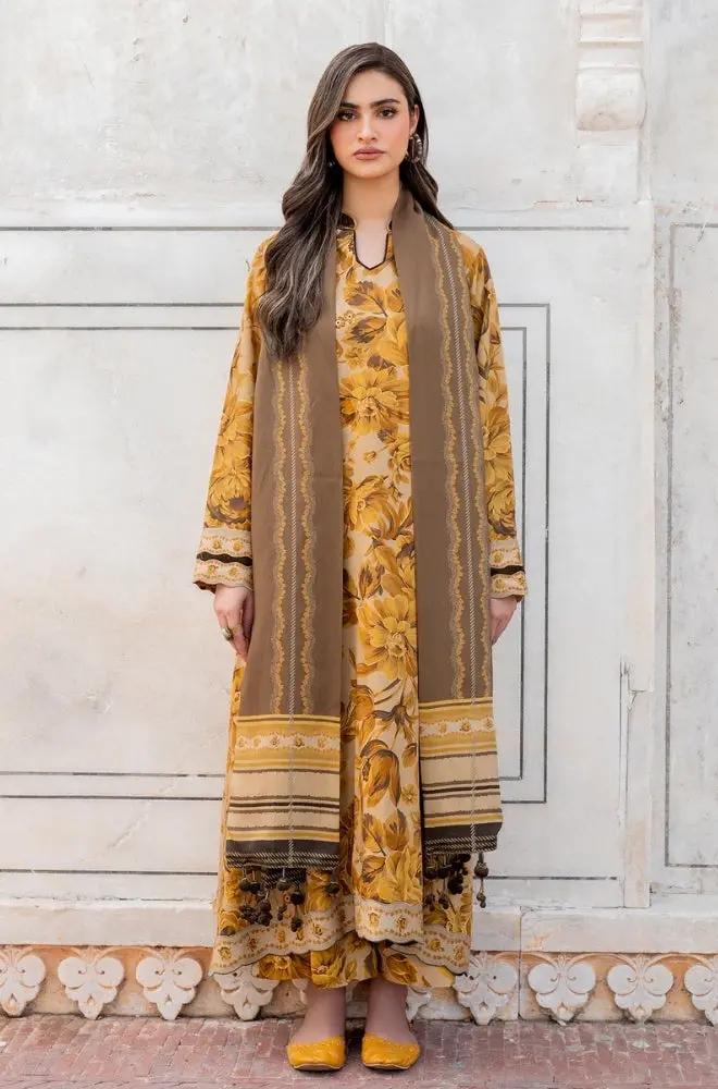 Baroque - 3PC Unstitched Printed Khaddar Shirt with Printed Khaddar Dupatta and Same Printed Trouser - RF1238 Royal Pret