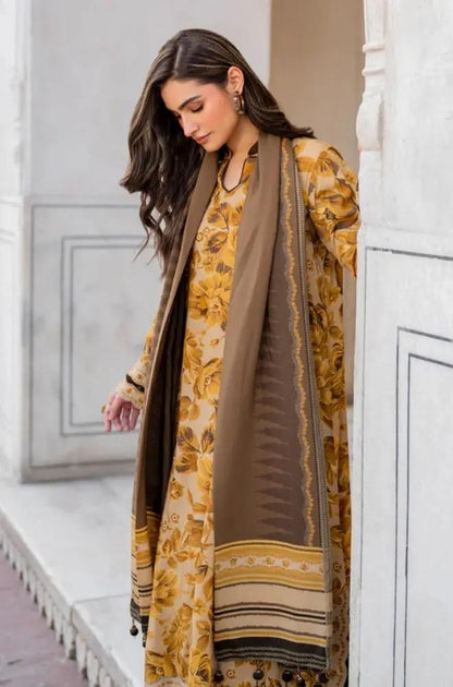 Baroque - 3PC Unstitched Printed Khaddar Shirt with Printed Khaddar Dupatta and Same Printed Trouser - RF1238 Royal Pret