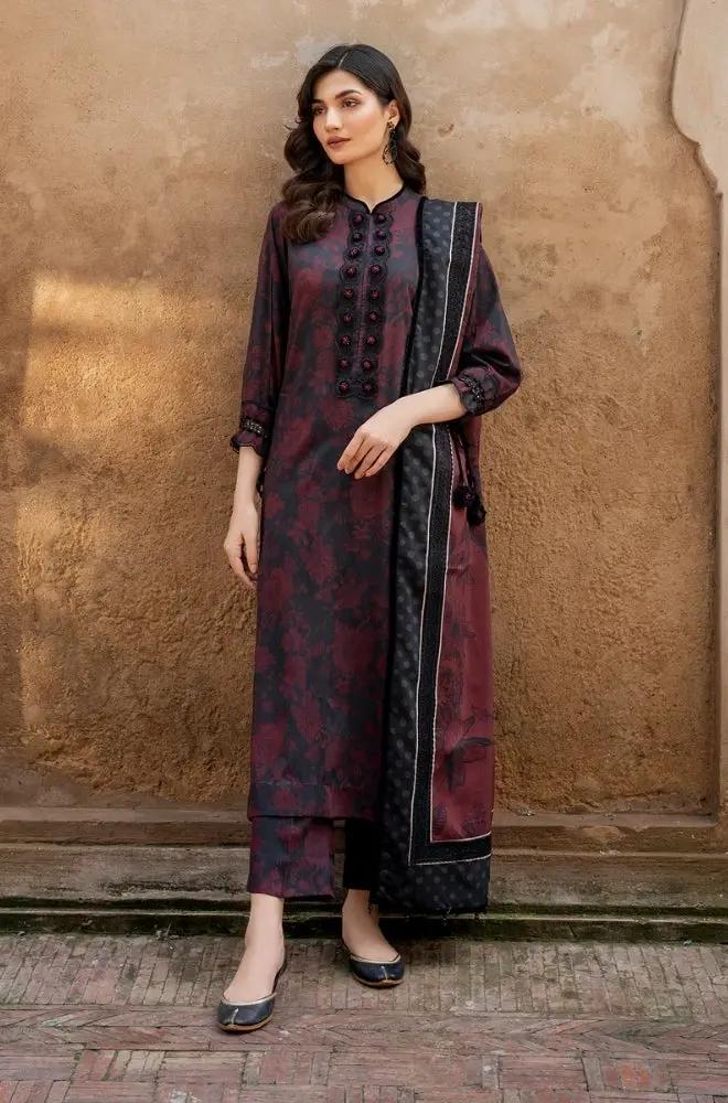Baroque - 3PC Unstitched Printed Khaddar Shirt with Printed Khaddar Dupatta and Same Printed Trouser - RF1241 Royal Pret
