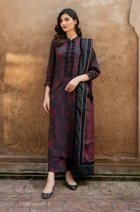 Baroque - 3PC Unstitched Printed Khaddar Shirt with Printed Khaddar Dupatta and Same Printed Trouser - RF1241 Royal Pret