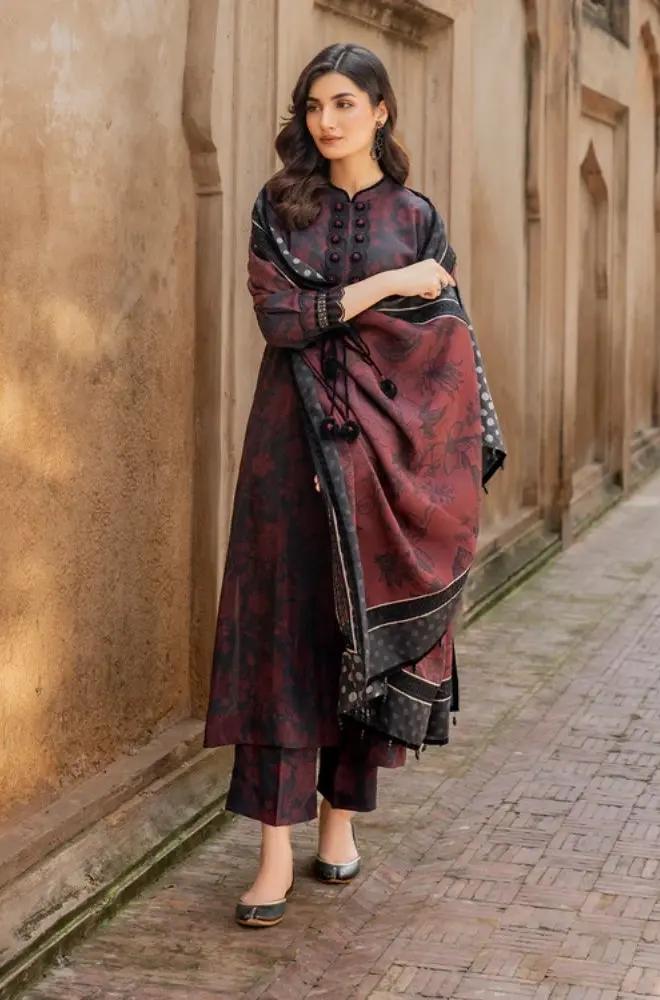 Baroque - 3PC Unstitched Printed Khaddar Shirt with Printed Khaddar Dupatta and Same Printed Trouser - RF1241 Royal Pret