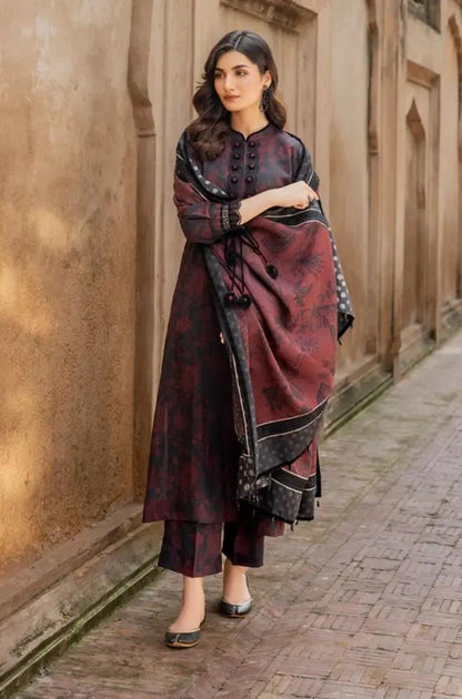 Baroque - 3PC Unstitched Printed Khaddar Shirt with Printed Khaddar Dupatta and Same Printed Trouser - RF1241 Royal Pret