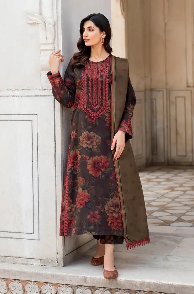 Baroque - 3PC Unstitched Printed Khaddar Shirt with Printed Khaddar Dupatta and Trouser - RF1202 royalpret