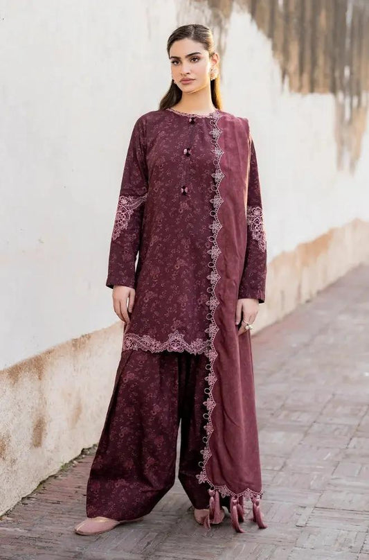 Baroque - 3PC Unstitched Printed Khaddar Shirt with Printed Khaddar Dupatta and Trouser - RF1242 Royal Pret