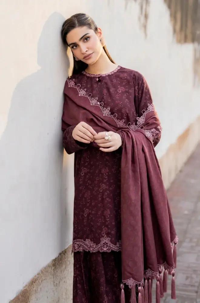 Baroque - 3PC Unstitched Printed Khaddar Shirt with Printed Khaddar Dupatta and Trouser - RF1242 Royal Pret