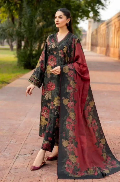 Baroque - 3PC Unstitched Printed Khaddar Shirt with Printed Khaddar Dupatta and Trouser - RF1249 Royal Pret