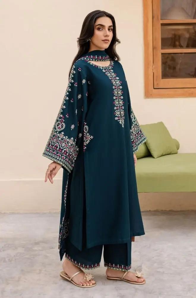 Batik - 3PC Unstitched Dhanak Embroidered Shirt with Dhanak Embroidered Dupatta and Trousers - RF1214 royalpret