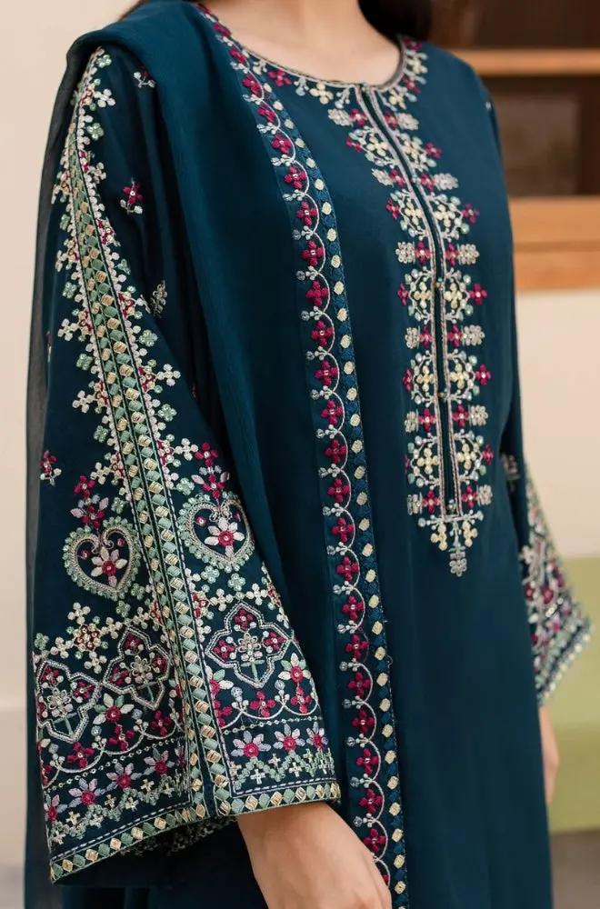 Batik - 3PC Unstitched Dhanak Embroidered Shirt with Dhanak Embroidered Dupatta and Trousers - RF1214 royalpret