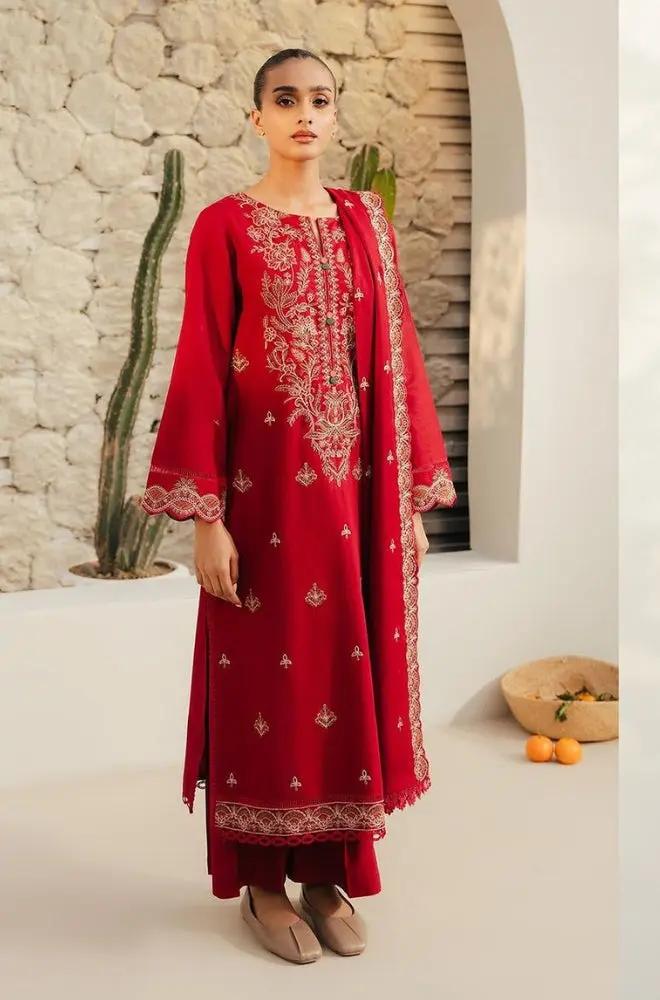 Beechtree - 3PC Unstitched Dhanak Embroidered Shirt with Dhanak Embroidered Dupatta and Trouser - RF1165 royalpret