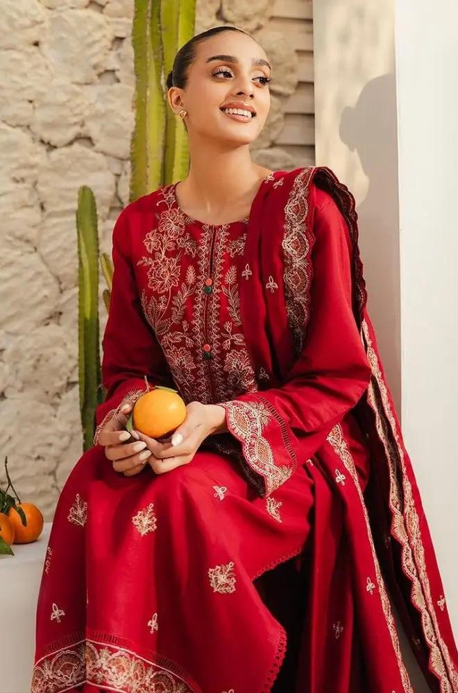 Beechtree - 3PC Unstitched Dhanak Embroidered Shirt with Dhanak Embroidered Dupatta and Trouser - RF1165 royalpret