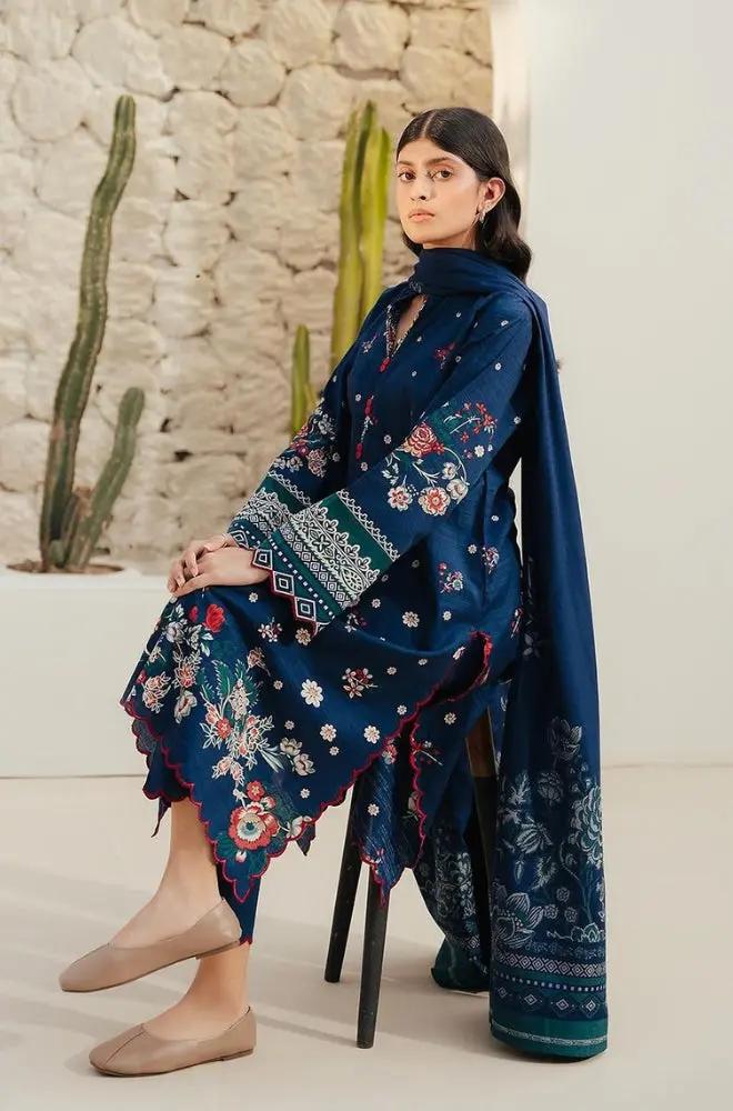 Beechtree - 3PC Unstitched Dhanak Embroidered Shirt with Dhanak Printed Dupatta and Trouser - RF1168 royalpret
