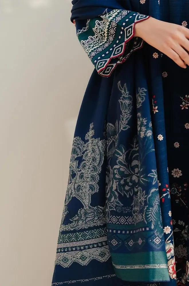 Beechtree - 3PC Unstitched Dhanak Embroidered Shirt with Dhanak Printed Dupatta and Trouser - RF1168 royalpret