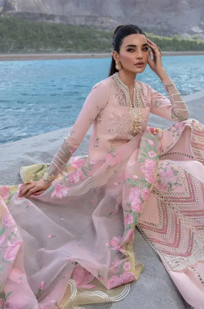 Crimson - 3PC Unstitched Linen Embroidered Boring Front with Printed Pashmina Wool Shawl and Trouser - RF1232 Royal Pret