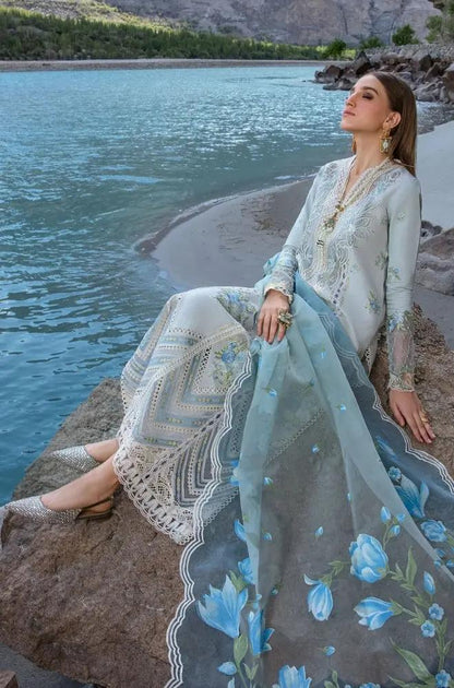 Crimson - 3PC Unstitched Linen Embroidered Boring Front with Printed Pashmina Wool Shawl and Trouser - RF1233 Royal Pret