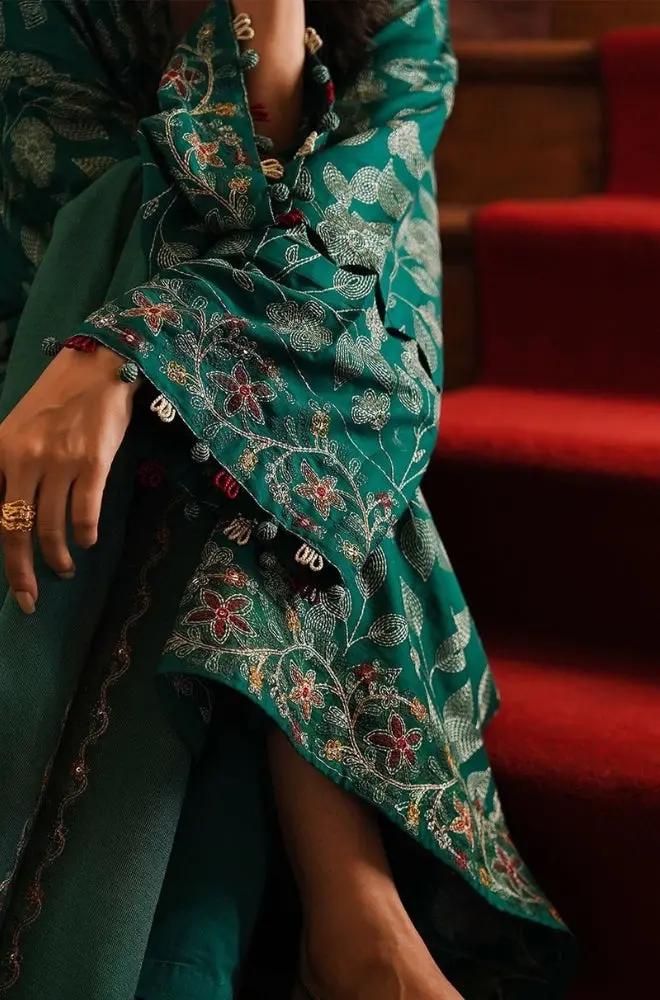 Cross Stitch - 3PC Unstitched Dhanak Embroidered Shirt with Embroidered Slub Net dopatta and Trouser - RF1185 royalpret