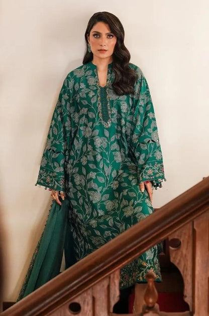 Cross Stitch - 3PC Unstitched Dhanak Embroidered Shirt with Embroidered Slub Net dopatta and Trouser - RF1185 royalpret